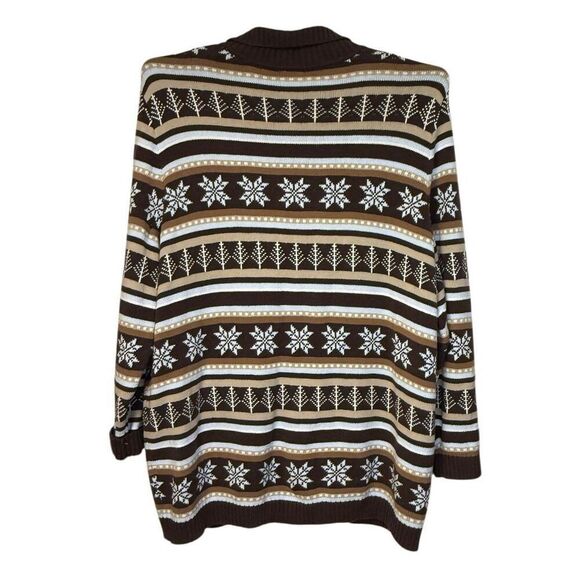 Cherokee Plus Sz. 3X Full Zip Cardigan Brown/Tan Collar Snowflake - Picture 3 of 6